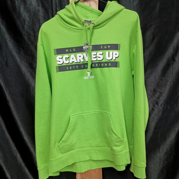 Lime green SEATTLE SOUNDERS raise your scarves  pull over hoodie size men's XL - Picture 1 of 13
